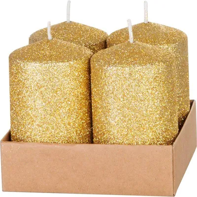 Produktbild von Kerze MagicHome Weihnachten, 4,8x8 cm, zylindrisch, Packung 4 Stk., gold, mit Glitzer, Advent