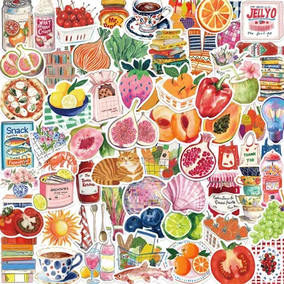 Produktbild von Vintage-Aufkleber - Wasserfest mit Essensmotiven - Für Journaling und Scrapbooking - 100 Stück