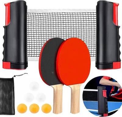 Productafbeelding van Tafeltennistafel met inklapbaar net, 2 rackets, 6 ballen en draagtas, geschikt voor zowel binnen- als buitenspelen