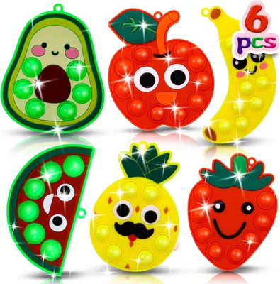 Produktbild von 6 Stück Pop Fidget Toy,Sensorisches Fidget Spielzeug mit Fruchtform -Anti-Stress Popspielzeug für Kinder & Erwachsene, Geschenkidee für Geburtstag
