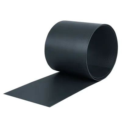 A roll of black PVC privacy screen material is shown on a white background.
