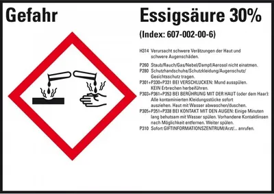 Produktbild von Dreifke® Aufkleber I GHS-Etikett Essigsäure 30%, GefStoffV/GHS/CLP, Folie, 10...