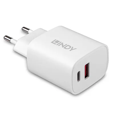 Immagine prodotto di LINDY USB 2-Port Charger 20W, 1x USB-C PD & 1x USB-A, weiß