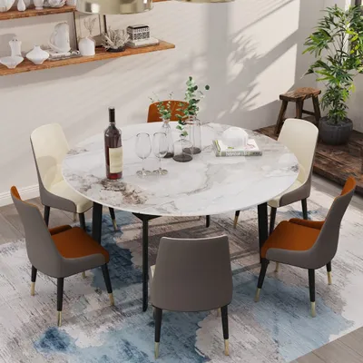 Obrázok produktu pre Rozťahovací jedálenský stôl WISFOR, kuchynský stôl pre 4-8 osôb, jedálenský stôl mramorový vzhľad, 130cm-160cm obdĺžnikový stôl s protišmykovými kovovými nohami, studený jadeit biely