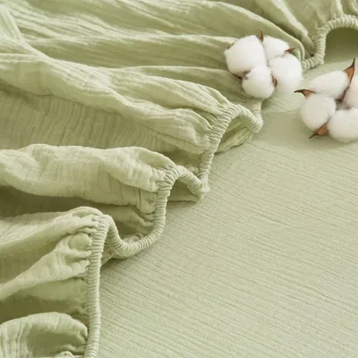 Productafbeelding van Muslin Hoeslaken 160 x 200 cm in Groen van 100% Katoen