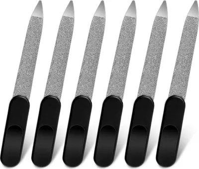 Image de 6 mini-épée lime à ongles en métal - Acier inoxydable noir - Professionnel double face lime manucure