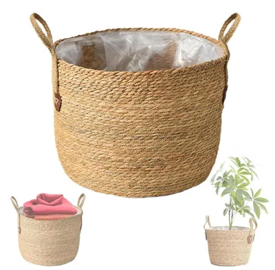Immagine prodotto di Omgoods - Vaso per piante in vimini, grande, realizzato con materiali naturali