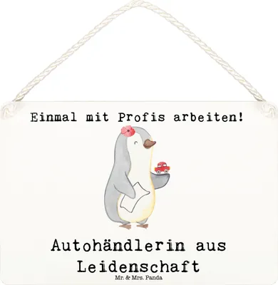 Produktbild von Mr. & Mrs. Panda Schild Autohändlerin Leidenschaft DIN A6 - Weiß - Geschenk, kleine aufmerksamkeit, Beruf, holzbild, Wandbild Holz, Lustig, wandtafel, Autohandel, Witzig