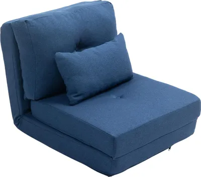 Image de HOMCOM Fauteuil convertible 1 place fauteuil paresseux lit chauffeuse 1 place - coussin inclus, dossier réglable - salon, charge 120 kg, tissu lin bleu foncé