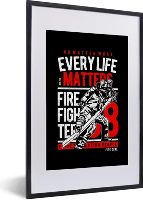 Produktbild von MuchoWow® MuchoWow® Gerahmtes Poster Mancave - Feuerwehr - Vintage - Zitate 40x60 cm - Poster mit zchwarzem Bilderrahmen - Poster in Rahmen