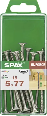 Produktbild von SPAX Universalschraube, Tellerkopf Teilgewinde, 5 x 77 mm, 15 Stück, T-STAR plus T20, 4CUT, WIROX - 4251010500772