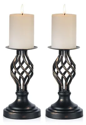 Image de Support-bougies en fer, lot de 2, 22 cm, noir