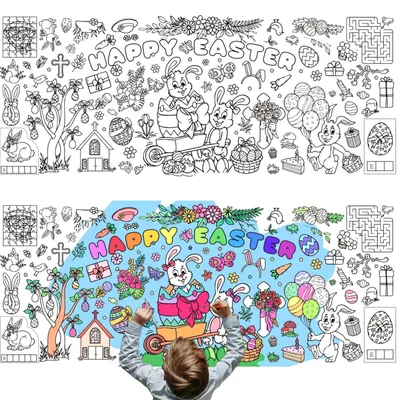 Oster-Ausmal-Tischdecke aus Papier, 76 x 183 cm, Hasenmotiv