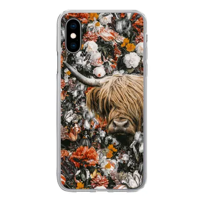 Produktbild von MuchoWow® Handyhülle Schutzhülle Hülle für iPhone X Schottischer Highlander - Blumen - Orange Silikon Softcase Handy Hülle - Handyhülle