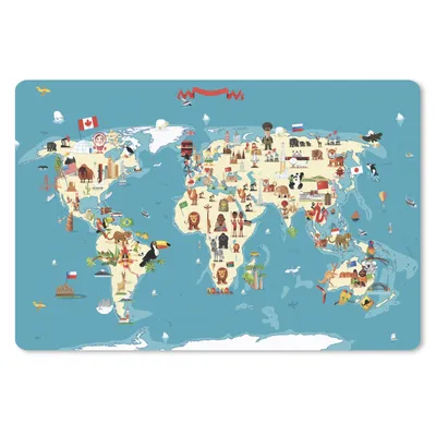 Produktbild von MuchoWow® Mauspad Mousepad Weltkarte Kinder - Erde - Symbole 27x18 cm - Mousepads - Maus Mat - Pad - Mausunterlage - Büroartikel - Desk Matten