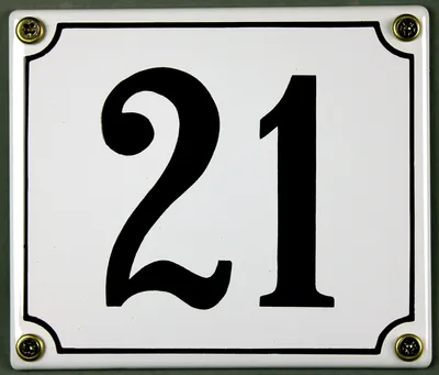 Produktbild von Hausnummernschild 21 weiß 12x14 cm Schild Emaille Hausnummer Haus Nummer Zahl Ziffe