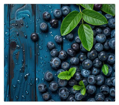 Produktbild von Spritzschutz Herdabdeckplatte Schneidebrett aus Glas Blaubeeren auf Holz 1-Teilig (60x52cm)