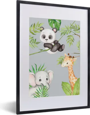 Produktbild von MuchoWow® Gerahmtes Poster Tiere - Kinder - Dschungel 30x40 cm - Poster mit Schwarzem Bilderrahmen Wandposter Rahmen Foto Bilder - Wandposter Schlafzimmer