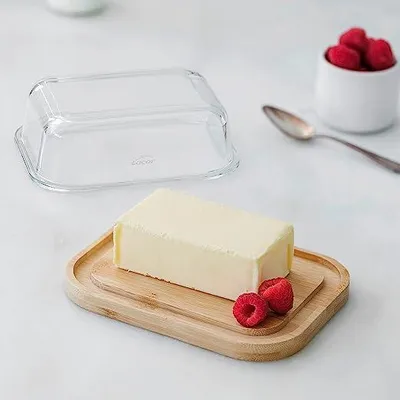 Produktbild von Lacor Butterdose - Bambus-Untergestell, Glasdeckel für Butteraufbewahrung