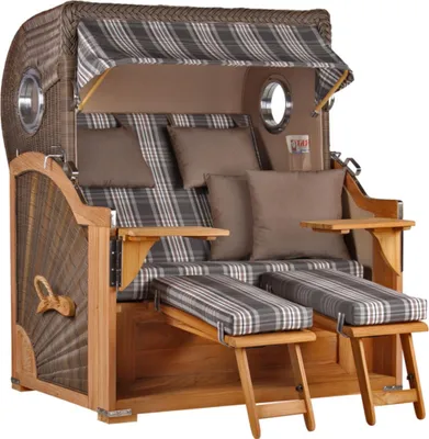 Produktbild von Strandkorb Baltikum Teak PE Grey 2,5 Sitzer Volllieger mit Bullaugen