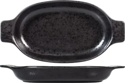 Image de H&h plat à four ovale en grès noir cm 27,5x18x4h
