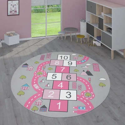 Image de Tapis pour enfants, tapis à poils courts pour chambres d'enfants avec différents motifs Tapis de jeu colorés, taille 200 cm, ronds