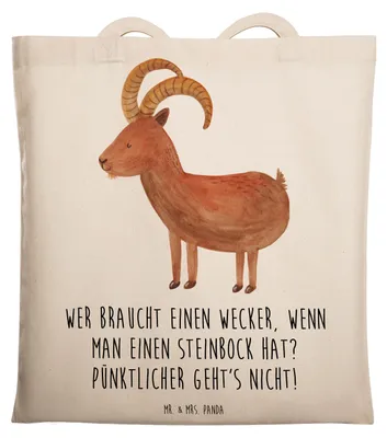 Produktbild von Mr. & Mrs. Panda Uni Tasche Steinbock Wecker - Transparent - Geschenk, Sternzeichen, Schultasche, Humor, Tierkreiszeichen, Geschenke Astrologie, Horoskop, Geduld, Beutel