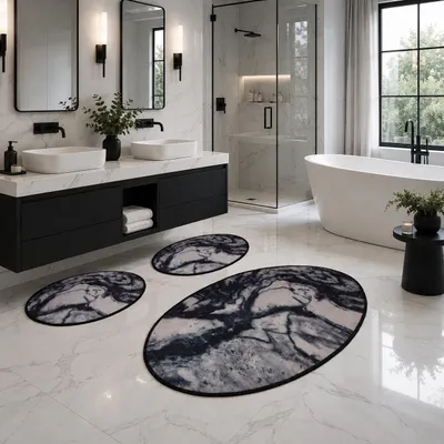 Produktbild von Bosdela Ovales 2-Teiliges Badezimmerteppich-Set, WC-Vorleger-SetMarble
