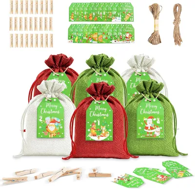 Produktbild von Adventskalender zum Befüllen – Weihnachtsdeko – 14 x 10 cm – Stoff-Adventskalender – DIY mit Zahlenklammern – Hanfseil