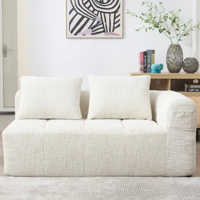 Obrázek produktu pro MODFU Relaxační pohovka, rohová pohovka, dvoumístná pohovka, chaise longue, lounge pohovka, čalouněný nábytek, dvoulůžková pohovka s polštáři a postranní kapsami, béžová