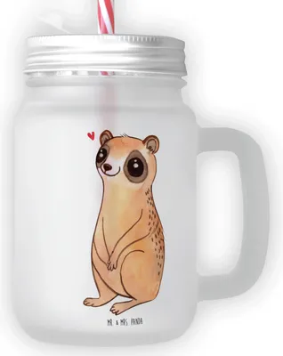 Produktbild von Mr. & Mrs. Panda Glas Plumplori Glücklich - Transparent - Geschenk, Cocktailglas, Niedlich, Lustige Sprüche, Mason Jar, Trinkglas mit Deckel, Glück, Eiskaffee