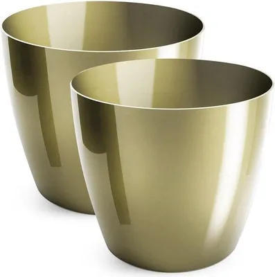 Produktbild von Blumentöpfe Set 2 Stück - Glänzende Kunststofftöpfe in Gold