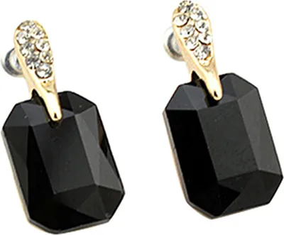 Produktbild von Damen-Ohrstecker, elegant, rechteckig, mit Strasssteinen, Schmuck, Geburtstagsgeschenk-Schwarz