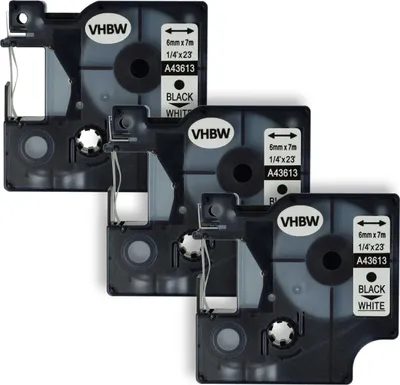 Produktbild von vhbw 3x Schriftband-Kassette Ersatz für Dymo D1, 43613 für Etiketten-Drucker 7m x 6mm Schwarz auf Weiß