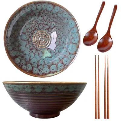 Ramen Bowl Set 2er 1200 ml Keramik mit Löffel & Stäbchen