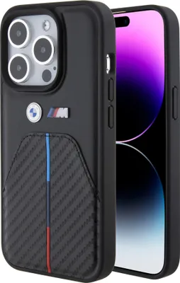 Produktbild von BMW BMHCP15L22NSTB iPhone 15 Pro 6.1" schwarz Stamped Tricolor Stripe Schutzhülle