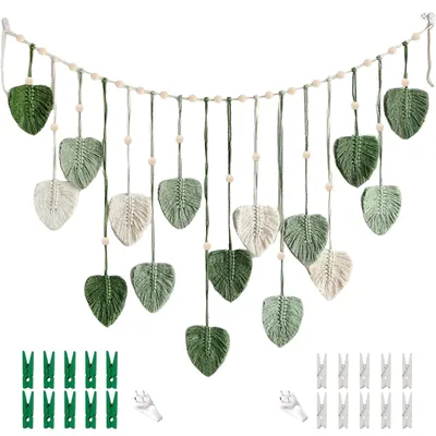 Image de Décoration murale en macramé, motif feuilles, style bohème - Grande décoration murale