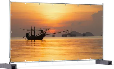 Produktbild von Wallario XXL Outdoor-Poster für Garten oder Balkon, Motiv Thailändisches Fischerboot vor Sonnenuntergang, in ca. 340 x 173 cm