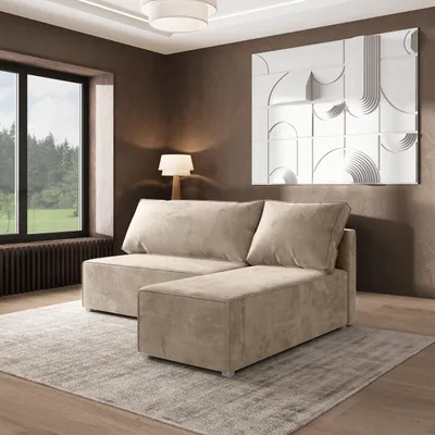 Produktbild von Masseno Ecksofa BRISO M mit Schlaffunktion L-Form, Sofa mit Bettkasten, Wohnzimmersofa, Couch, Soffa, Bettsofa, Couchgarnitur- Creme, MONOLITH 04
