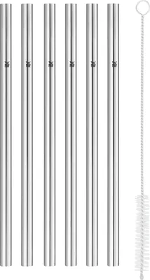 Produktbild von WMF Baric Metall Strohhalm-Set 7-teilig, 6 Trinkhalme gerade mit Reinigungsbürste, umweltfreundlich, Strohhalm wiederverwendbar, für Heiß-/ Kaltgetränke