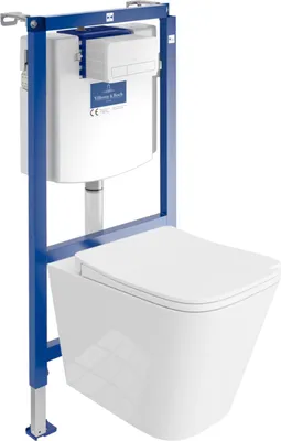 Produktbild von DOMINO | Villeroy&Boch ViConnect H112 Vorwandelement Unterputz WC mit Bedienplatte + Wand Hänge Tiefspül WC Maio Weiß Spülrandlos | WC Komplett Sett |