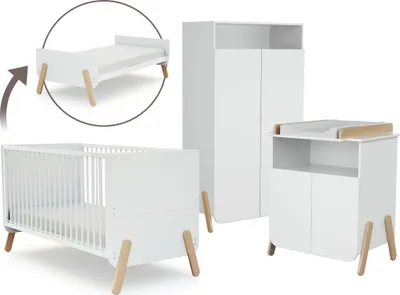 Immagine prodotto di AT4 - Cameretta completa bambini lettino, fasciatoio e armadio PIRATE - Bianco/Faggio natural - 70 x 140