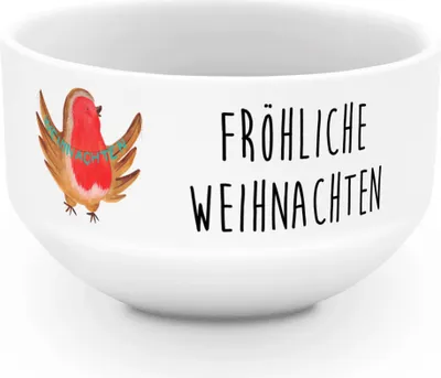 Produktbild von Mr. & Mrs. Panda Schüssel Rotkehlchen Weihnachten - Weiß - Geschenk, salatschälchen, schale, Weihnachtsdeko, Bowlschale, Weihnachtsgruß, reisschale, Vogel, Winter, Frohe