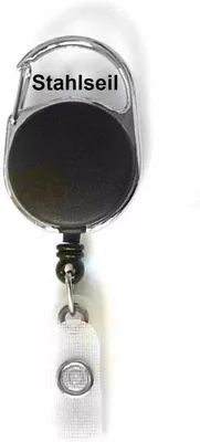 Produktbild von 1x STAHLSEIL RUND LASCHE Ausweisjojo Jojo Zipper Ausweis Halter Kartenhalter Schlaufenclip Aufrollmechanismus Schlüsselanhänger