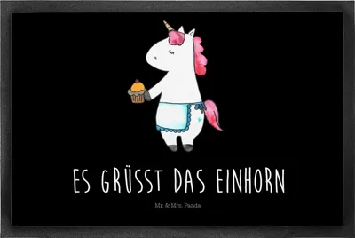 Produktbild von Mr. & Mrs. Panda Schmutzfangmatte Einhorn Muffin 50 x 75 cm - Schwarz - Geschenk, Geburtstagsgrüße, Schmutzmatte, Liebesgrüße, Geburtstag, Schuhabstreifer, Unicorn