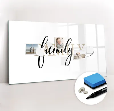 Produktbild von Magnetpinnwand Memoboard - Zubehörsatz - Schwarzer Marker + Schwamm + Magnete - 120 x 60 cm - Familieninschrift