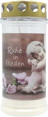 Produktbild von MEMORIAM-Motivkerze „Ruhe in Frieden", Nr. 415, AETERNA, mit Golddeckel, 75/170 mm, 30% Ölgehalt, Brenndauer 4 Tage, Lieferumfang 3 Stück