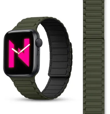 Zdjęcie produktu dla Opaska na rękę Nexus do Apple Watch Ultra/SE/10/9/8/7/6/5/4/3/2/1, magnetyczna silikonowa pętla z rowkiem - 42/44/45/46/49 mm wojskowa zieleń