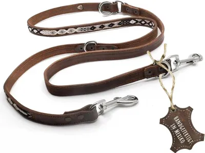 Produktbild von ALTEZAR Hundeleine Leder Breit Tribal Handgemacht in Mexiko für große Hunde Schwarz
