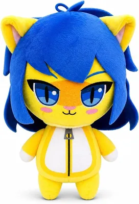 Produktbild von Cartoon Katze Kuscheltier 20 cm Anime Plüschtier Stofftier mit Blauen Haaren Gelb Geschenk für Kinder